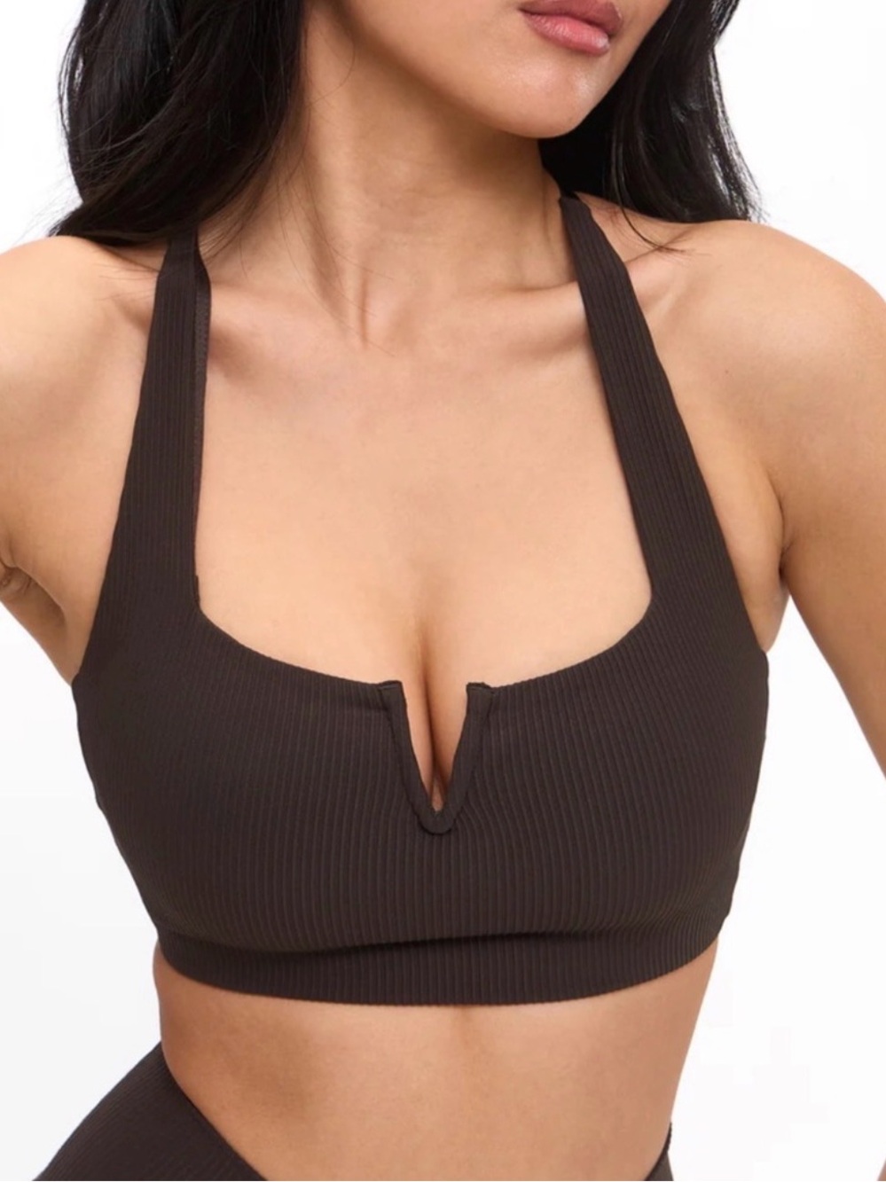 BuffBunny Ribbed V-Notch Bralette - Dark Brown